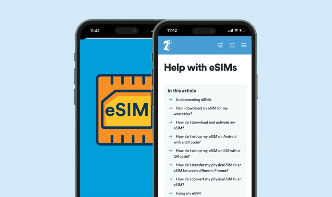 eSIM - Learn More - Image Screenshots of the 2degrees Help with eSIMs help page