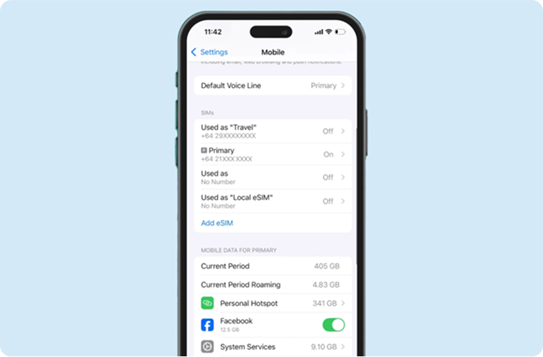 Screenshot of the settings menu showing where to see "Add eSIM"