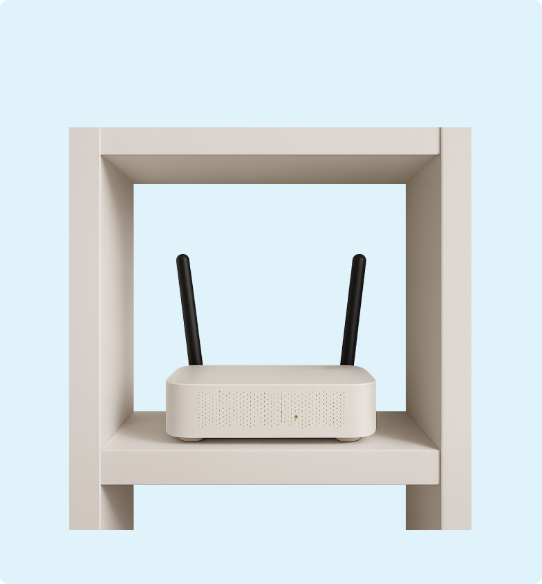 H&S - Broadband Article - Shelving 3D emoji image of a modem sitting on open shelving
