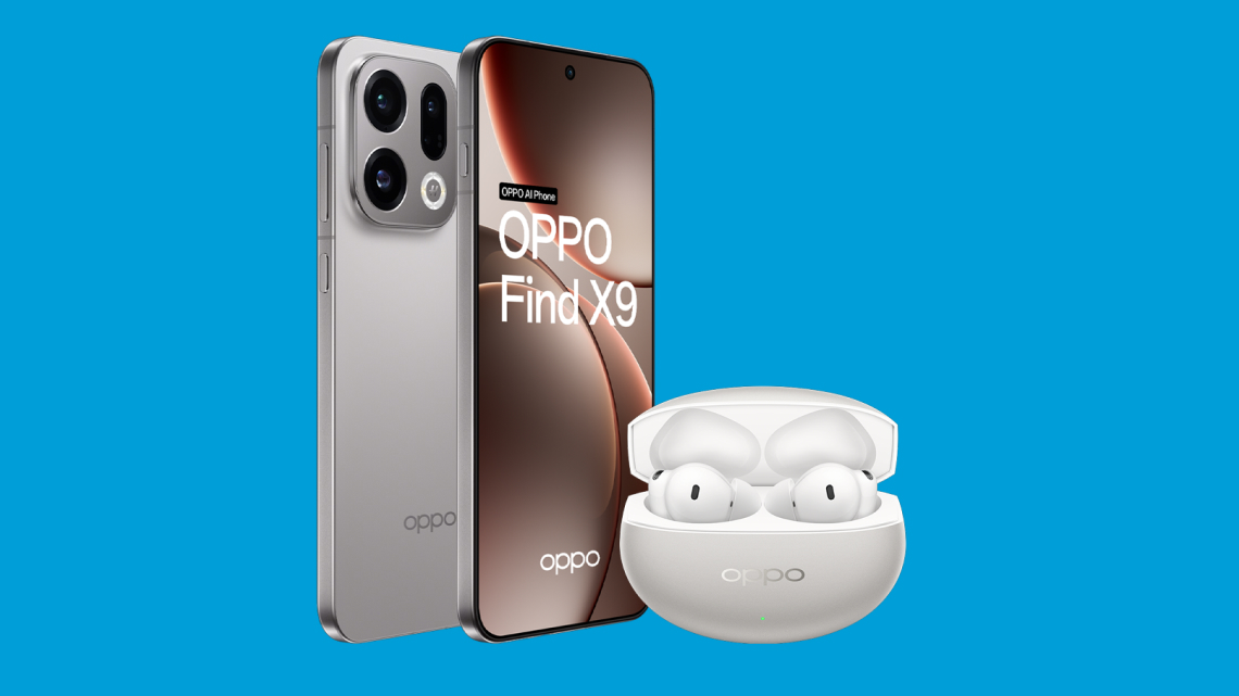 Image of the OPPO Find X9 smartphone and OPPO Enco X3s headphones