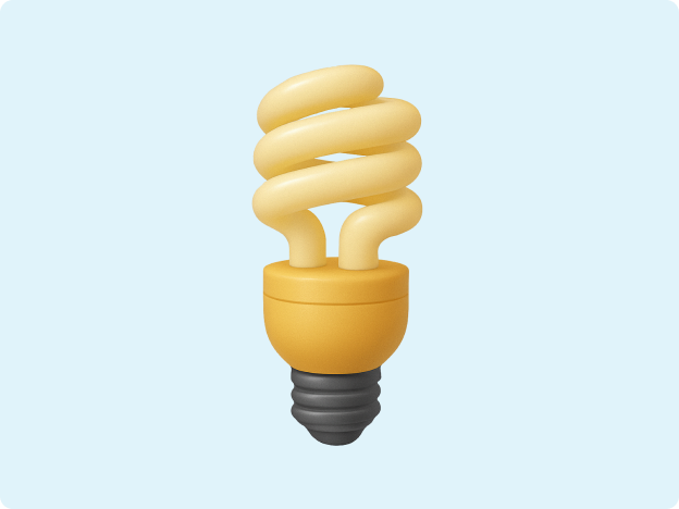 A 3d emoji image of an energy efficient light bulb